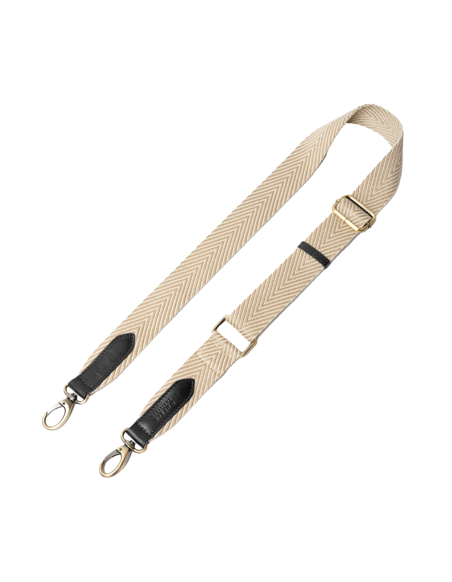 Visgraat Webbing Strap - Zand & Zwart Klassiek Leer