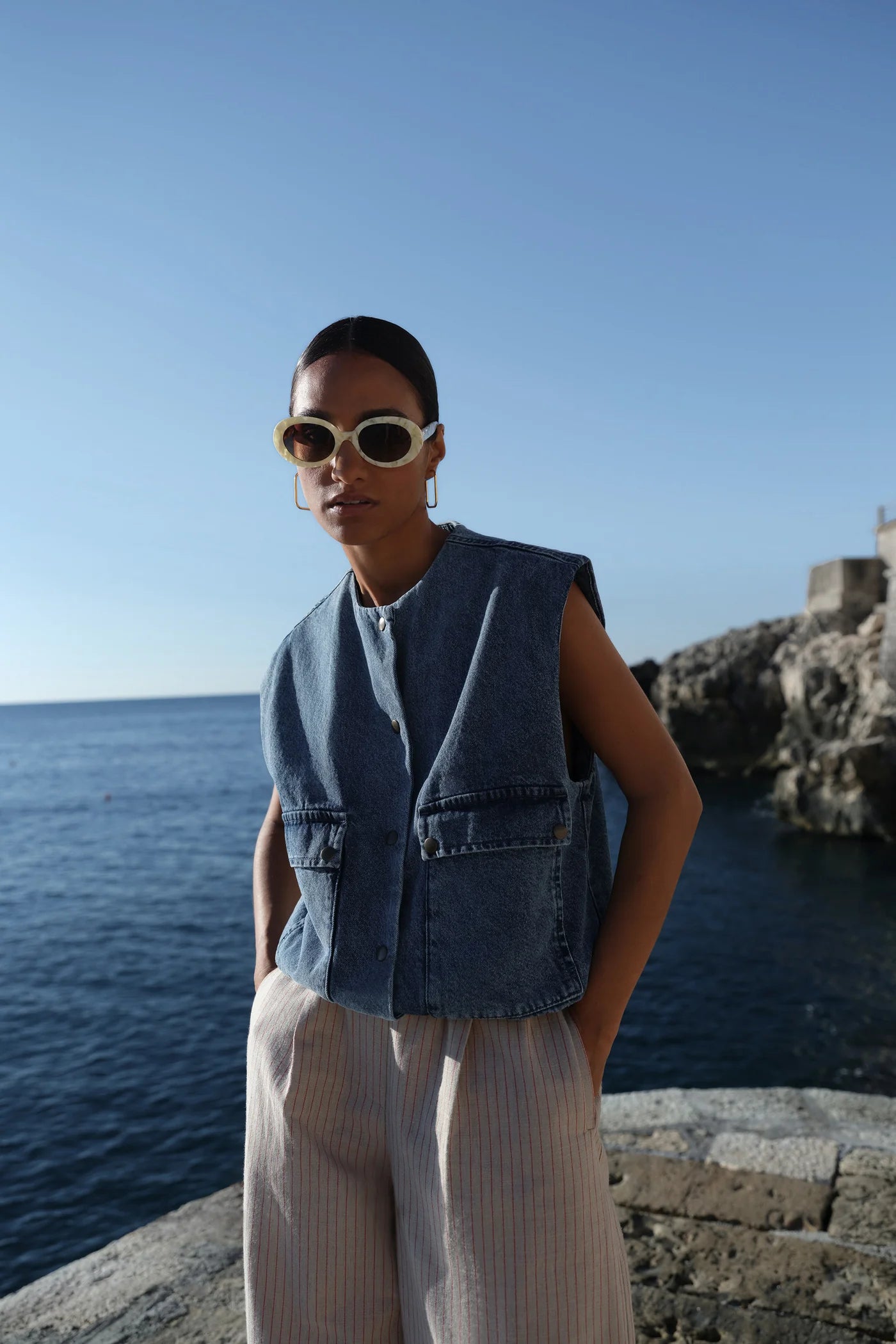 Maggie denim sleeveless jacket