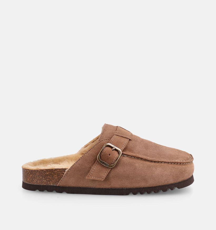Dakota - Suede mule with faux fur - taupe