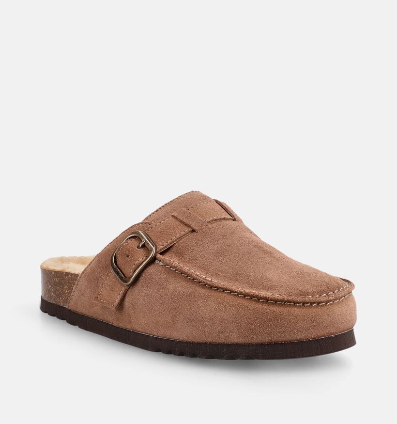 Dakota - Suede mule with faux fur - taupe