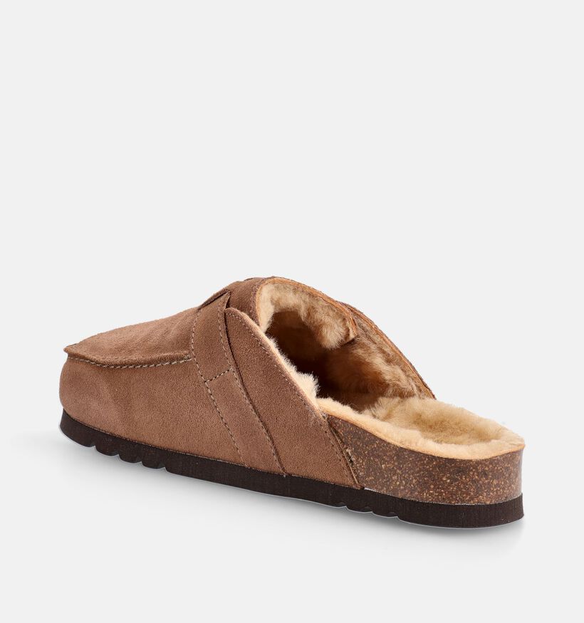 Dakota - Suede mule with faux fur - taupe