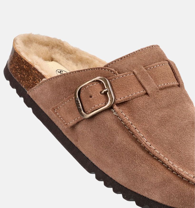 Dakota - Suede mule with faux fur - taupe