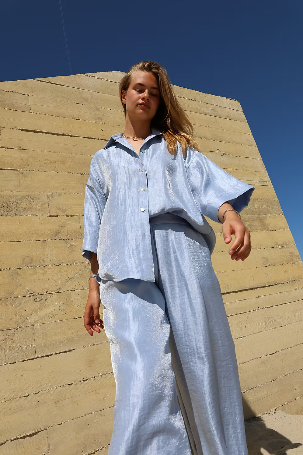 Petal pants - lurex sky blue