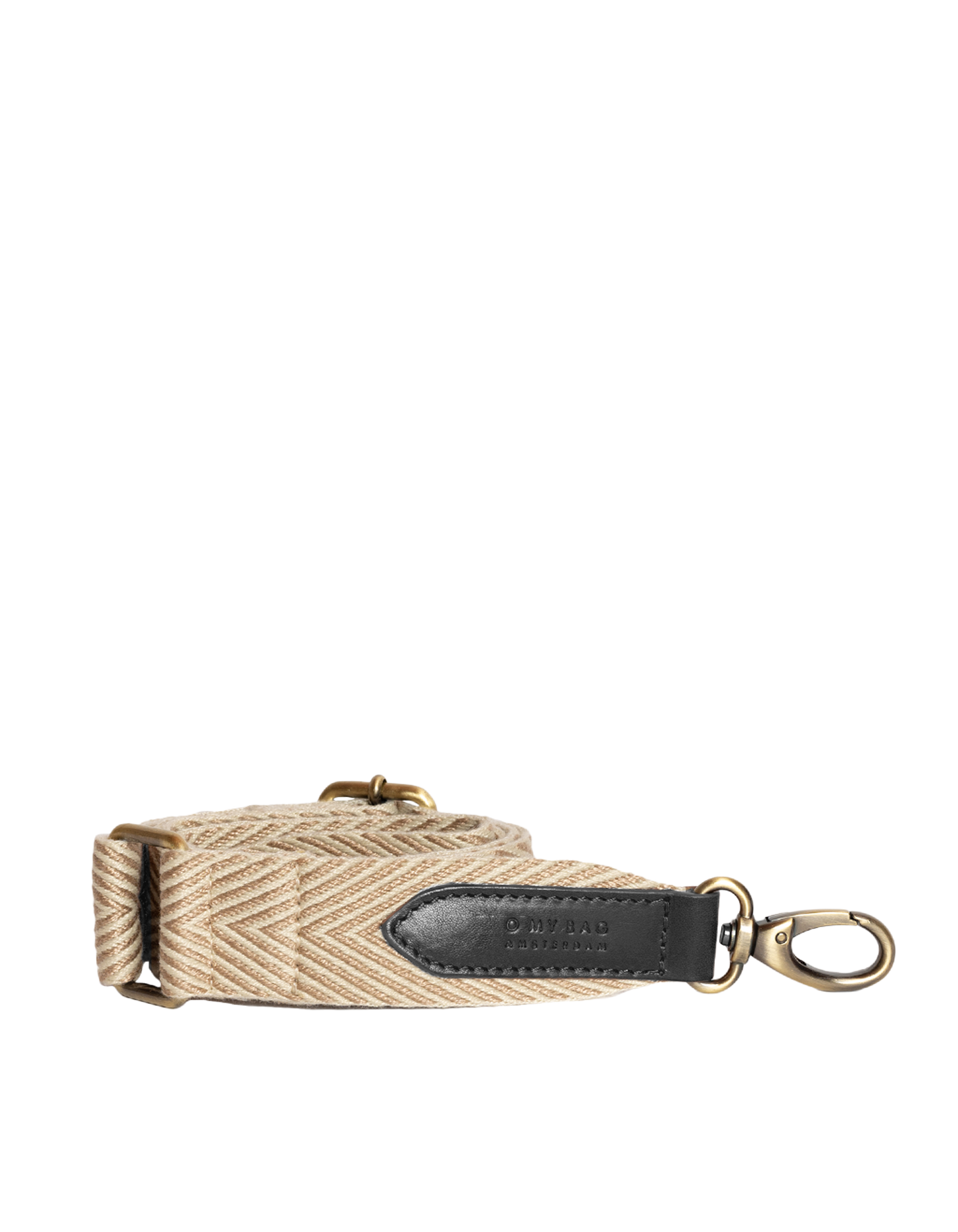 Visgraat Webbing Strap - Zand & Zwart Klassiek Leer