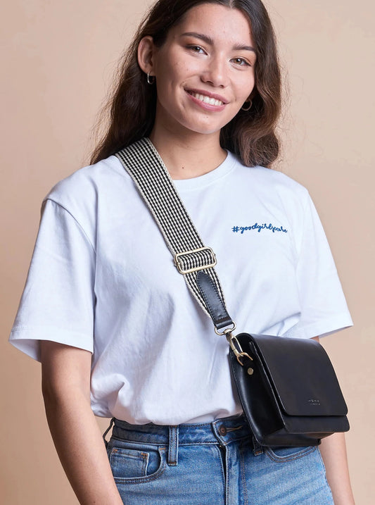 Checkered Webbing Strap - Zwart Klassiek Leer